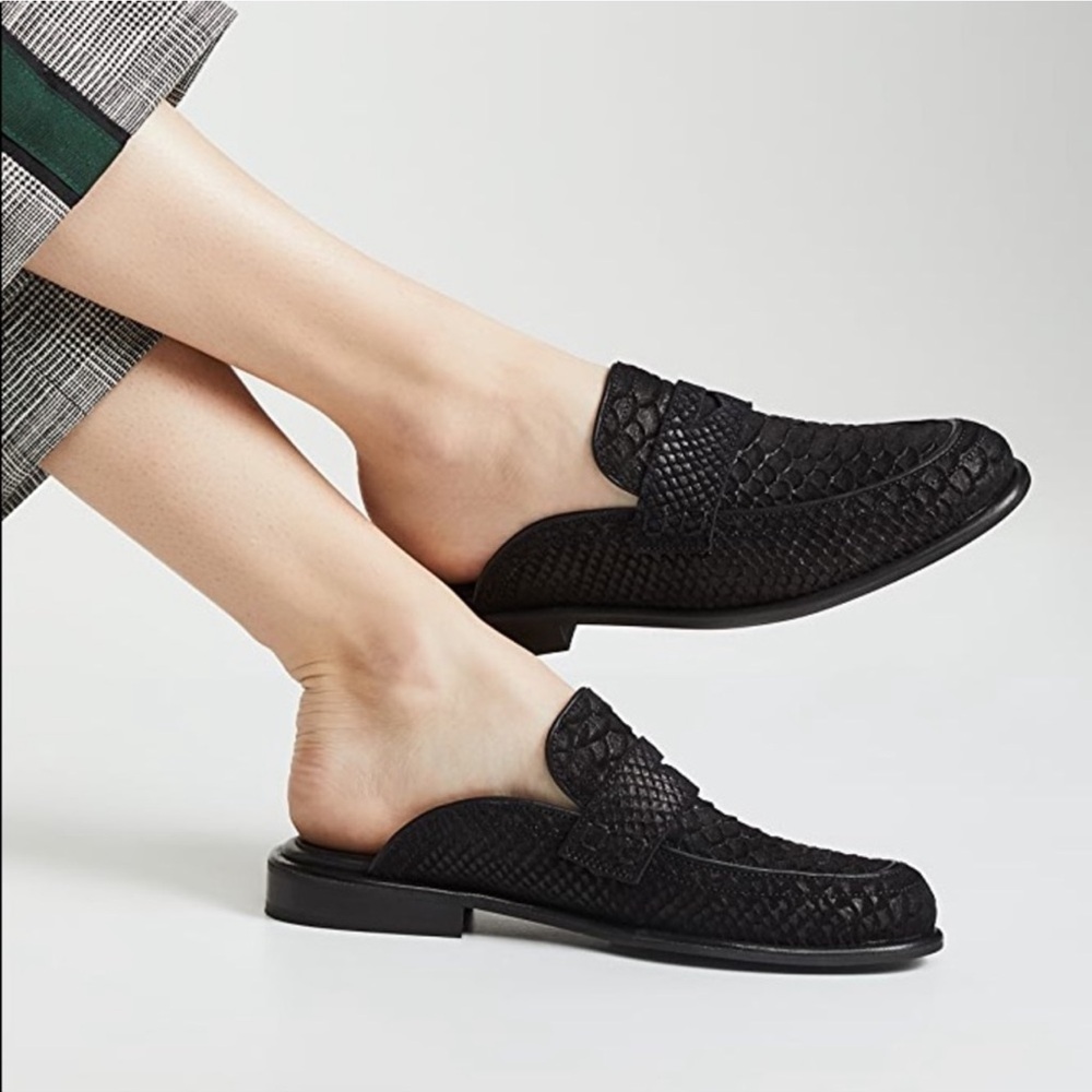 Free People // At Ease Leather Snakeskin Mules